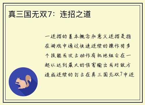 真三国无双7：连招之道